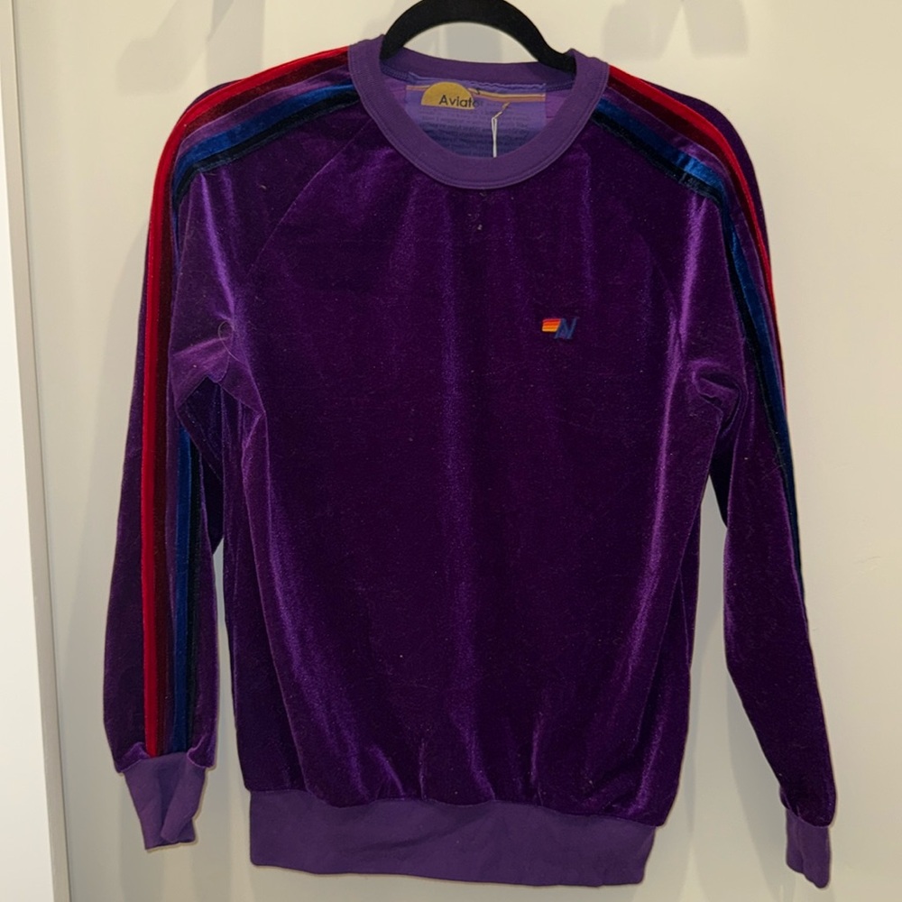 NWT Aviator Nation Classic Velvet Sweatshirt // Royal Purple 5-Stripe